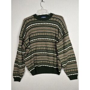 Vintage Honors Sweater Mens XL Green Fair Isle Crewneck Pullover Made USA 90s